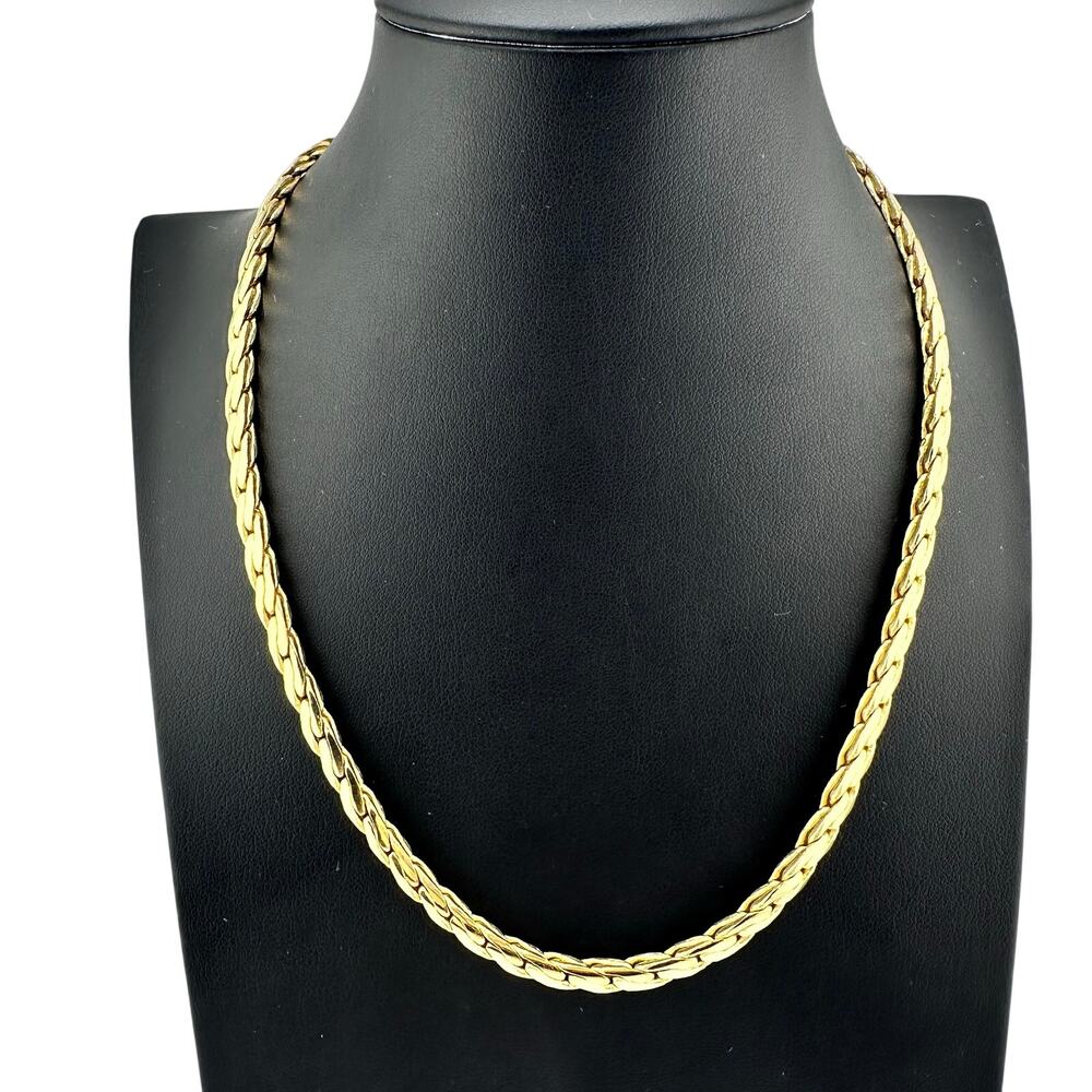Vintage Merlite Double Stacked Elongated Cuban Curb Chain Gold Tone 18" Necklace